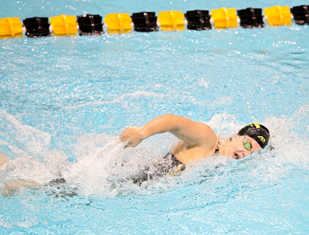 Iowa’s Payton Lange swims the women’s 100 yard freestyle event during their meet at the Campus Recreation and Wellness Center in Iowa City on Friday, February 7, 2020. (Stephen Mally/hawkeyesports.com)