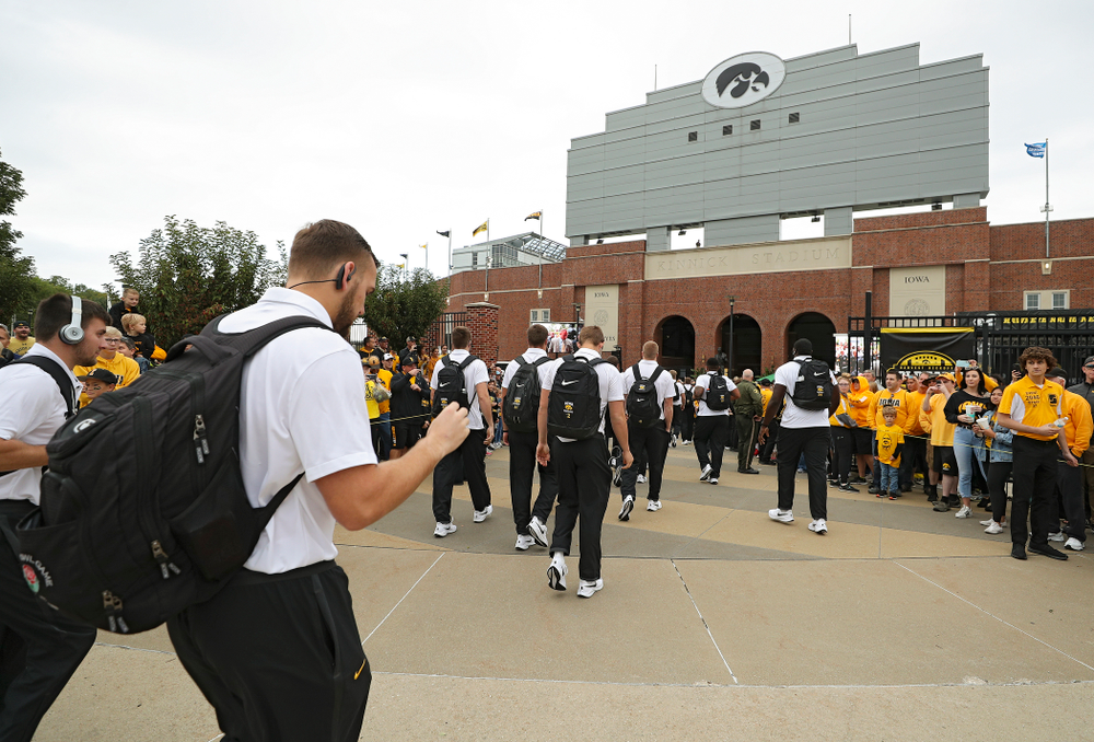 The Hawkeyes arrive before their game at Kinnick Stadium in Iowa City on Saturday, Sep 28, 2019. (Stephen Mally/hawkeyesports.com)