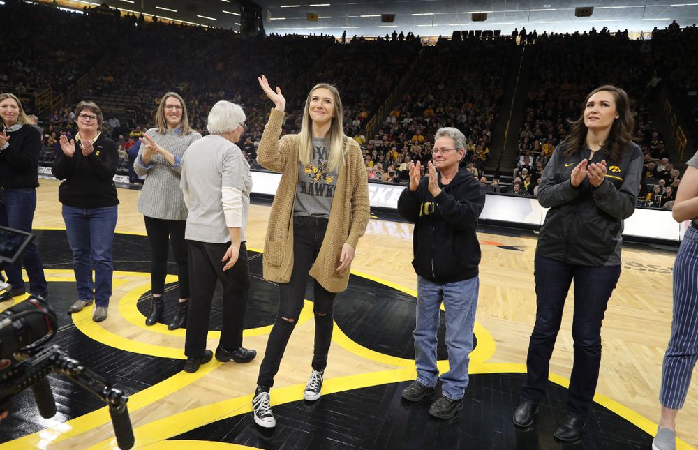 Former players are introduced during the Iowa Hawkeyes game against the Northwestern Wildcats Sunday, March 3, 2019 at Carver-Hawkeye Arena. (Brian Ray/hawkeyesports.com)