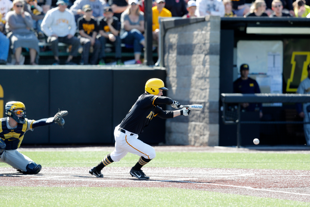 Iowa Hawkeyes outfielder Justin Jenkins (6) against Michigan Saturday, April 28, 2018 at Duane Banks Field (Brian Ray/hawkeyesports.com)