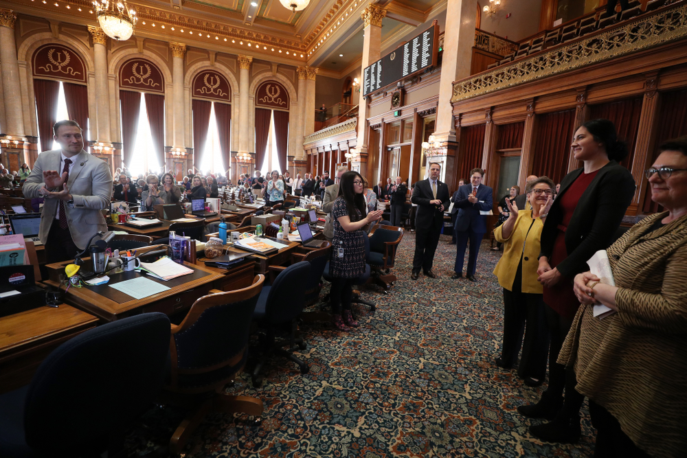 Iowa WomenÕs BasketballÕs Megan Gustafson is recognized with a resolution by the house and the senate at the Iowa State Capitol Wednesday, April 24, 2019 in Des Moines. (Brian Ray/hawkeyesports.com)