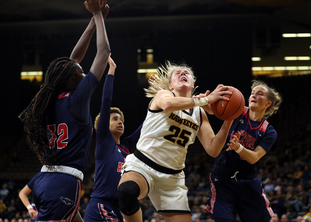 Iowa Hawkeyes forward/center Monika Czinano (25) against Florida Atlantic University Thursday, November 7, 2019 at Carver-Hawkeye Arena. (Brian Ray/hawkeyesports.com)