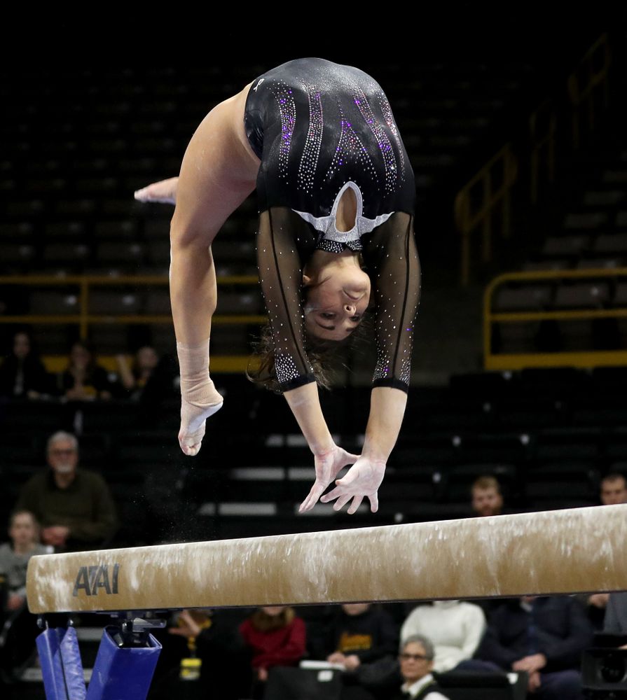 Iowa’s Erin Castle competes on the beam against Michigan State Saturday, February 1, 2020 at Carver-Hawkeye Arena. (Brian Ray/hawkeyesports.com)