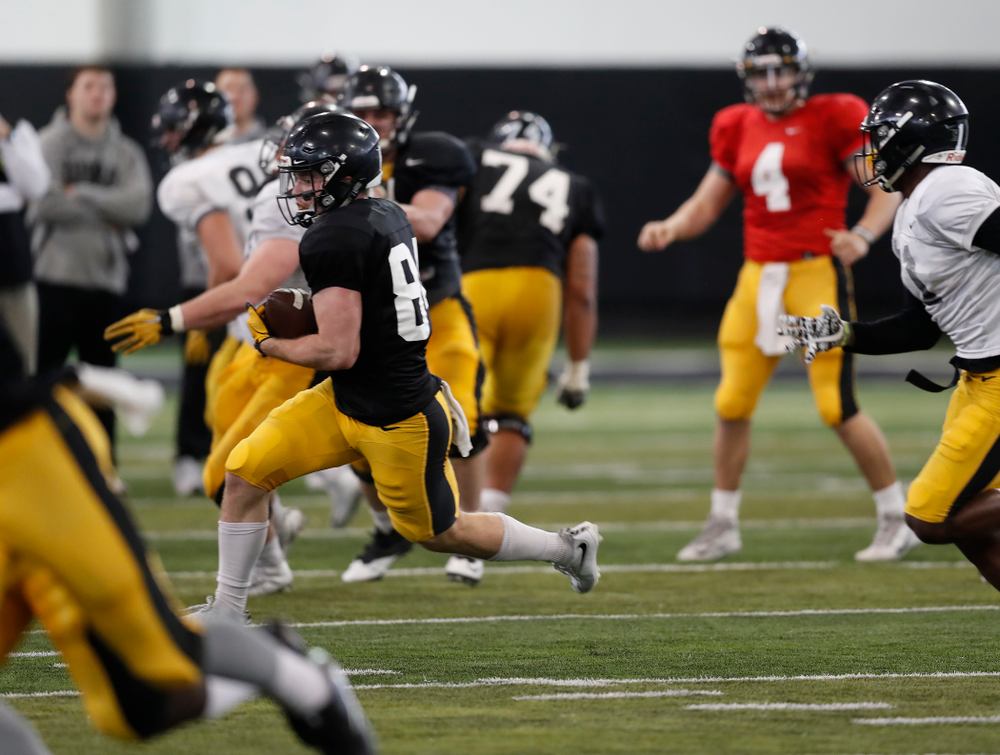 Iowa Hawkeyes wide receiver Nick Easley (84) during spring practice Saturday, March 31, 2018 at the Hansen Football Performance Center. (Brian Ray/hawkeyesports.com)