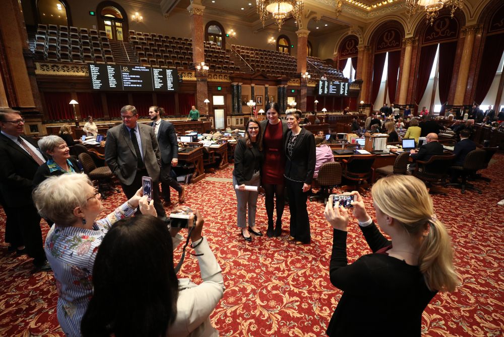 Iowa WomenÕs BasketballÕs Megan Gustafson is recognized with a resolution by the house and the senate at the Iowa State Capitol Wednesday, April 24, 2019 in Des Moines. (Brian Ray/hawkeyesports.com)