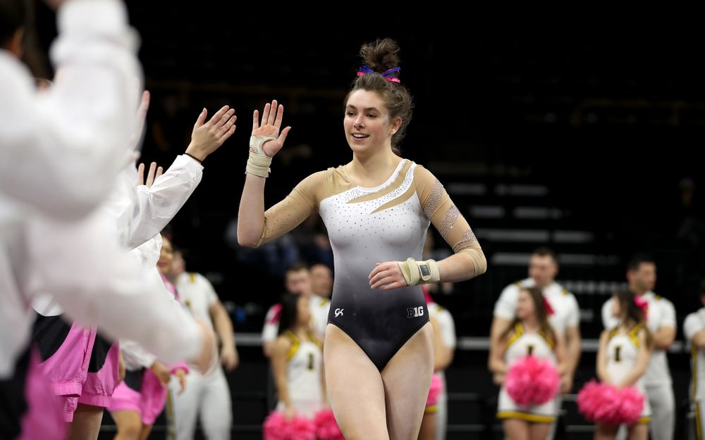 IowaÕs Bridget Killian competes on the floor against Ball State and Air Force Saturday, January 11, 2020 at Carver-Hawkeye Arena. (Brian Ray/hawkeyesports.com)