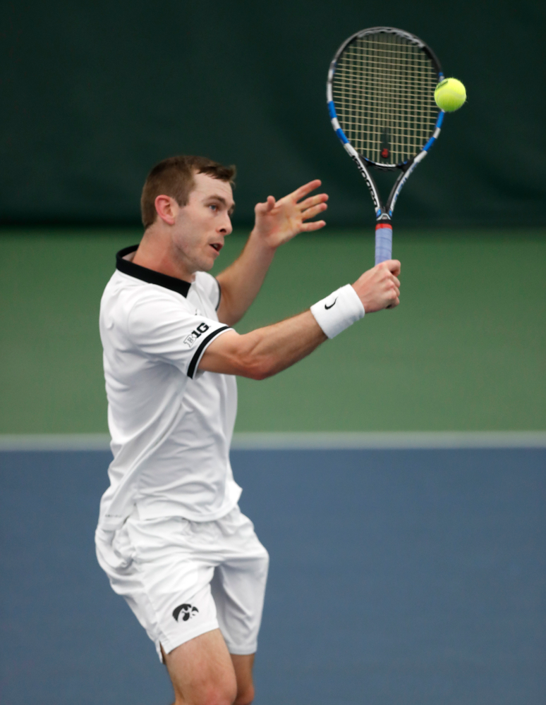 Jake Jacoby against Purdue Sunday, April 15, 2018 at the Hawkeye Tennis and Recreation Center. (Brian Ray/hawkeyesports.com)