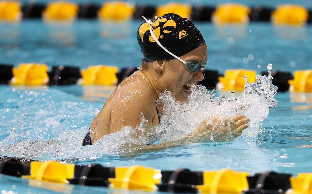 Iowa's Devin Jacobs competes in the 200-yard breaststroke during the third day of the Hawkeye Invitational at the Campus Recreation and Wellness Center on November 17, 2018. (Tork Mason/hawkeyesports.com)