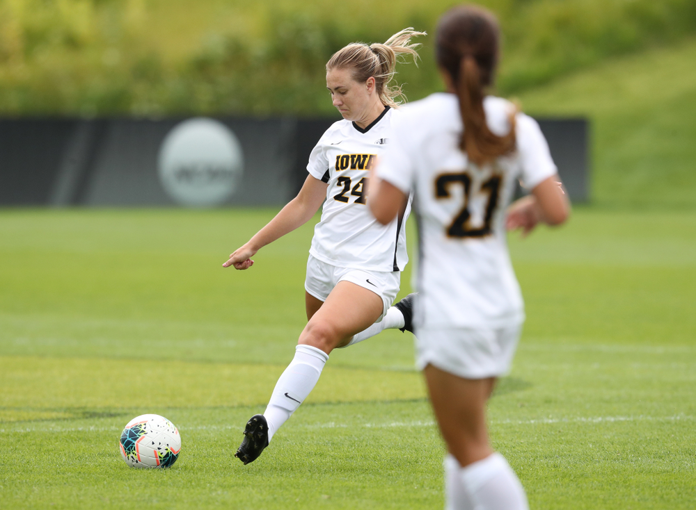 Iowa Hawkeyes defender Sara Wheaton (24) during a 6-1 win over Northern Iowa Sunday, August 25, 2019 at the Iowa Soccer Complex. (Brian Ray/hawkeyesports.com)