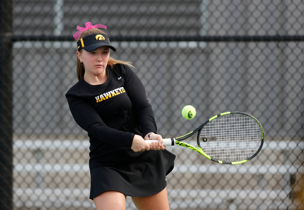 Danielle Burich against Minnesota Friday, April 20, 2018 at the Hawkeye Tennis and Recreation Center. (Brian Ray/hawkeyesports.com)