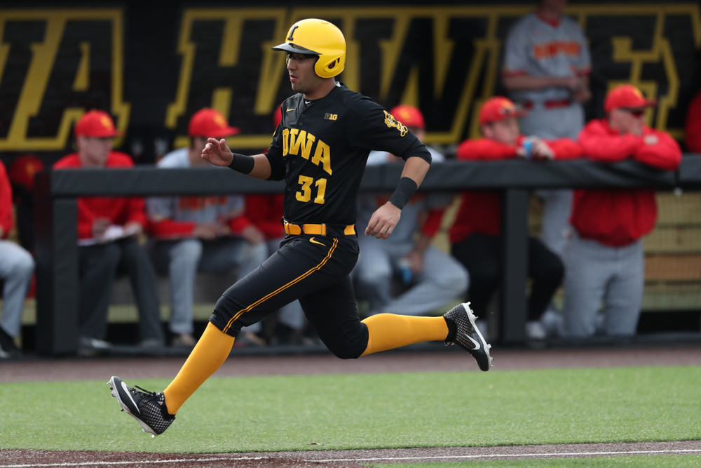 Iowa Hawkeyes infielder Matthew Sosa (31) against Simpson College Tuesday, March 19, 2019 at Duane Banks Field. (Brian Ray/hawkeyesports.com)