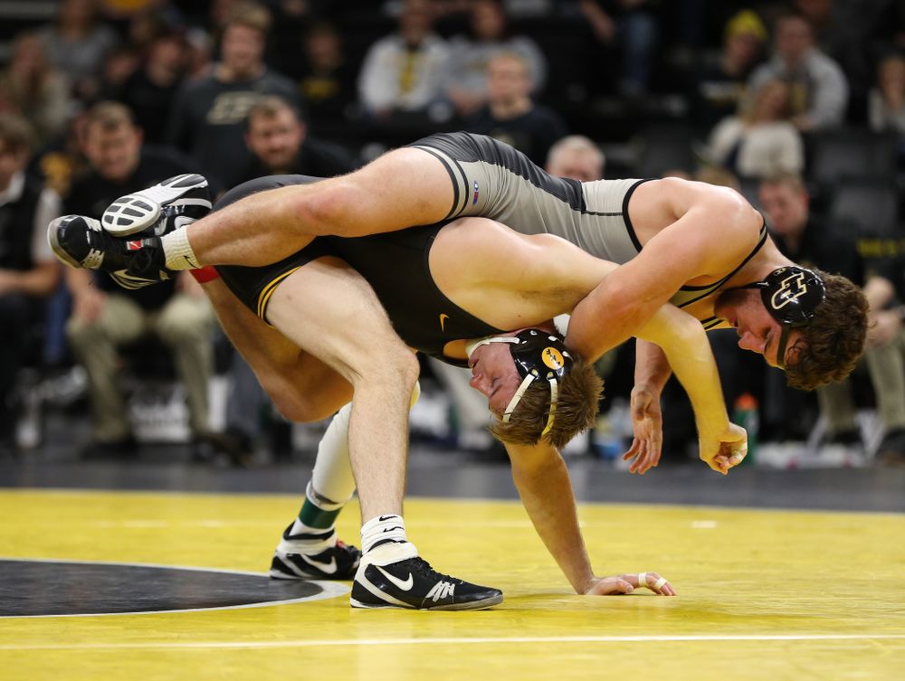 Iowa's Mitch Bowman wrestles Purdue's Christian Brunner at 197 pounds Saturday, November 24, 2018 at Carver-Hawkeye Arena. (Brian Ray/hawkeyesports.com)