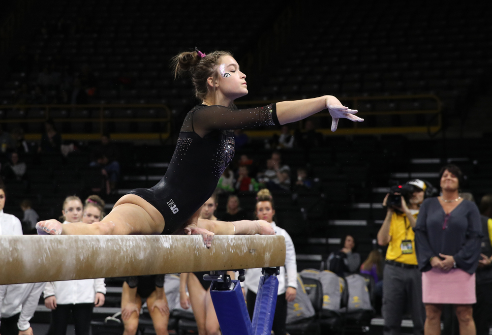 Iowa's Mackenzie Vance competes on the beam against the Minnesota Golden Gophers Saturday, January 19, 2019 at Carver-Hawkeye Arena. (Brian Ray/hawkeyesports.com)