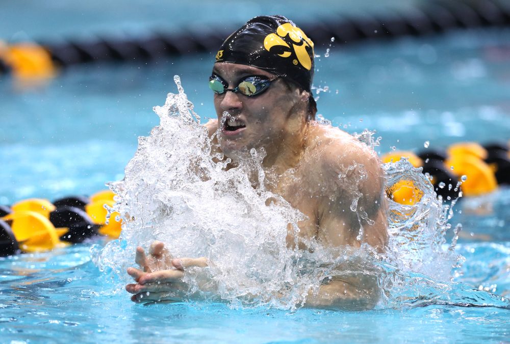 Iowa's Daniel Swanepoel competes in the 200-yard breaststroke during the 2019 Big Ten Men's Swimming and Diving Championships Saturday, March 2, 2019 at the Campus Wellness and Recreation Center. (Brian Ray/hawkeyesports.com)