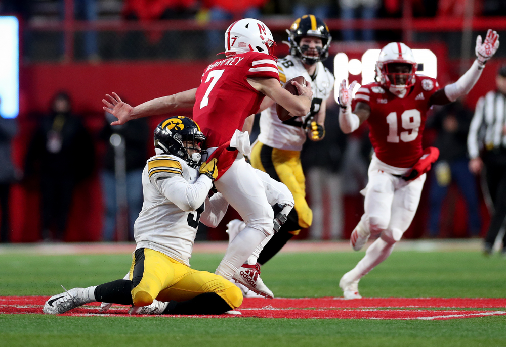 Iowa Hawkeyes defensive back Geno Stone (9) against the Nebraska Cornhuskers Friday, November 29, 2019 at Memorial Stadium in Lincoln, Neb. (Brian Ray/hawkeyesports.com)