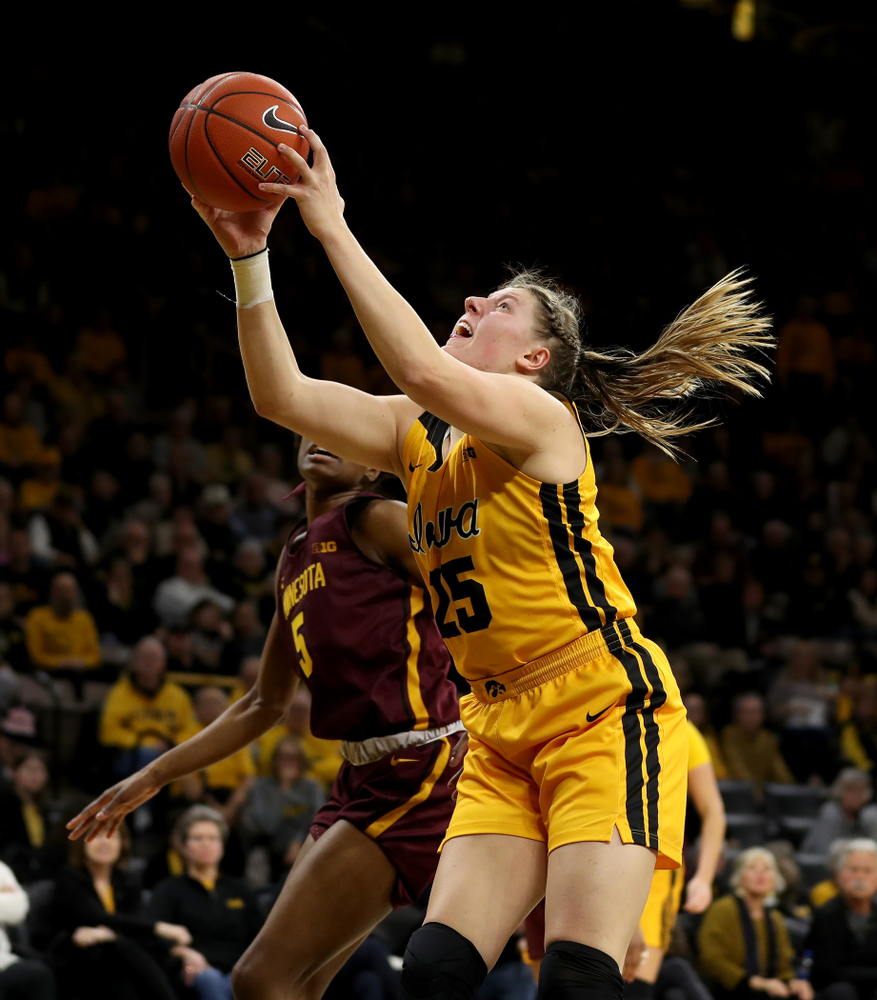 Iowa Hawkeyes forward/center Monika Czinano (25) against the Minnesota Golden Gophers Thursday, February 27, 2020 at Carver-Hawkeye Arena. (Brian Ray/hawkeyesports.com)