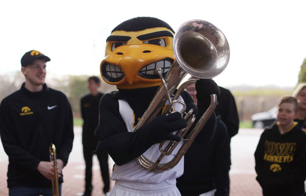 Herky The Hawk during a send off at the hotel before their game against the NC State Wolfpack in the regional semi-final of the 2019 NCAA Women's College Basketball Tournament Saturday, March 30, 2019 at Greensboro Coliseum in Greensboro, NC.(Brian Ray/hawkeyesports.com)