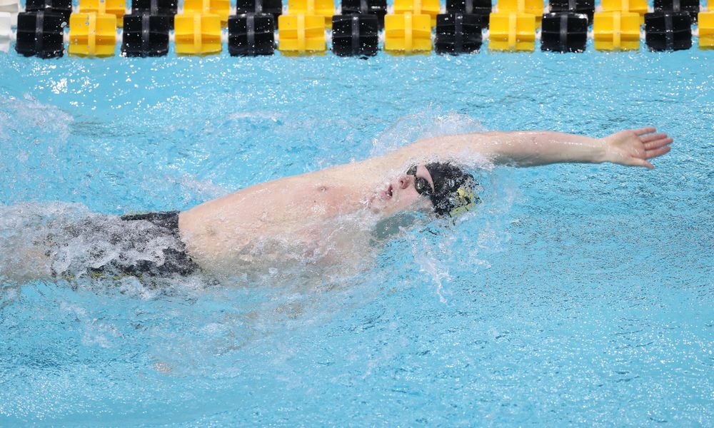 Iowa's Forrest White competes in the 200-yard backstroke during the 2019 Big Ten Men's Swimming and Diving Championships Saturday, March 2, 2019 at the Campus Wellness and Recreation Center. (Brian Ray/hawkeyesports.com)