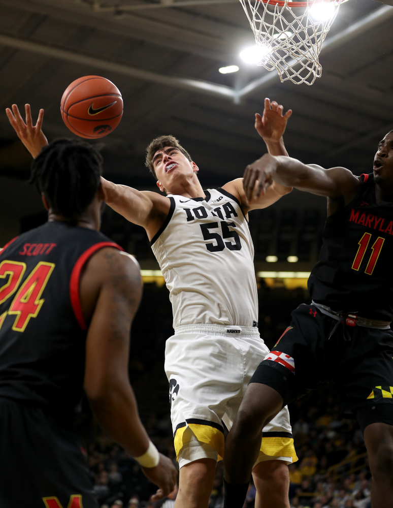 Iowa Hawkeyes forward Luka Garza (55) against the Maryland Terrapins Friday, January 10, 2020 at Carver-Hawkeye Arena. (Brian Ray/hawkeyesports.com)