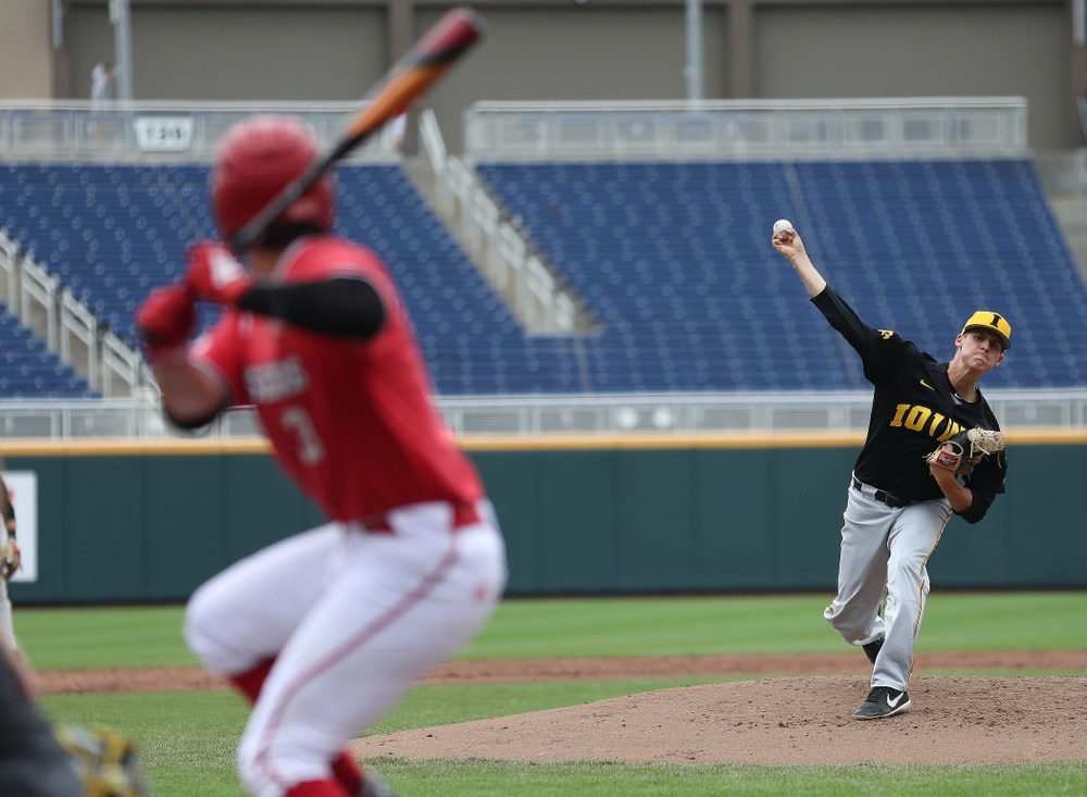 Iowa Hawkeyes Grant Judkins (7) against the Nebraska Cornhuskers in the first round of the Big Ten Baseball Tournament Friday, May 24, 2019 at TD Ameritrade Park in Omaha, Neb. (Brian Ray/hawkeyesports.com)