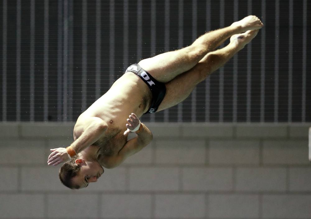 Anton Hoherz competes on the 3 meter board Thursday, November 15, 2018 during the 2018 Hawkeye Invitational at the Campus Recreation and Wellness Center. (Brian Ray/hawkeyesports.com)