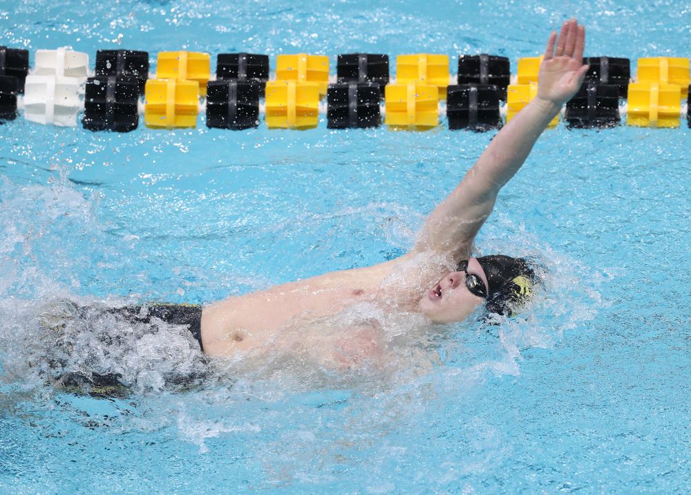 Iowa's Forrest White competes in the 200-yard backstroke during the 2019 Big Ten Men's Swimming and Diving Championships Saturday, March 2, 2019 at the Campus Wellness and Recreation Center. (Brian Ray/hawkeyesports.com)