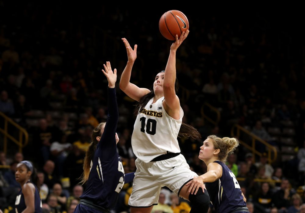Iowa Hawkeyes forward Megan Gustafson (10) against Oral Roberts University Friday, November 9, 2018 at Carver-Hawkeye Arena. (Brian Ray/hawkeyesports.com)