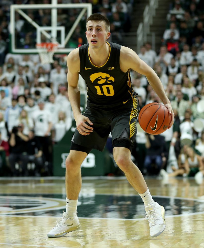 Iowa Hawkeyes guard Joe Wieskamp (10) against Michigan State Tuesday, February 25, 2020 at the Breslin Center in East Lansing, MI. (Brian Ray/hawkeyesports.com)