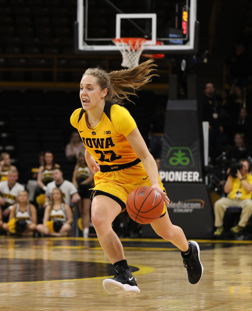 Iowa Hawkeyes guard Kathleen Doyle (22) against the Michigan State Spartans Thursday, February 7, 2019 at Carver-Hawkeye Arena. (Brian Ray/hawkeyesports.com)