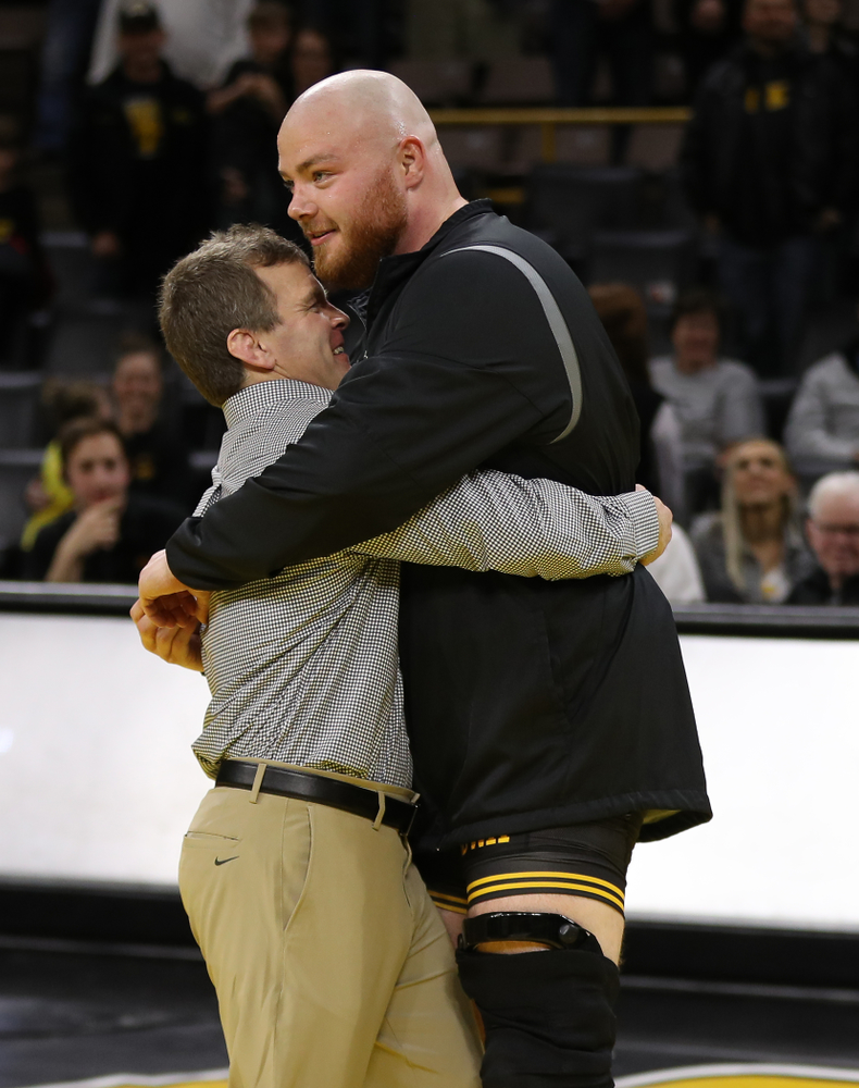 Iowa senior Sam Stoll during senior night following their meet against the Indiana Hoosiers Friday, February 15, 2019 at Carver-Hawkeye Arena. (Brian Ray/hawkeyesports.com)