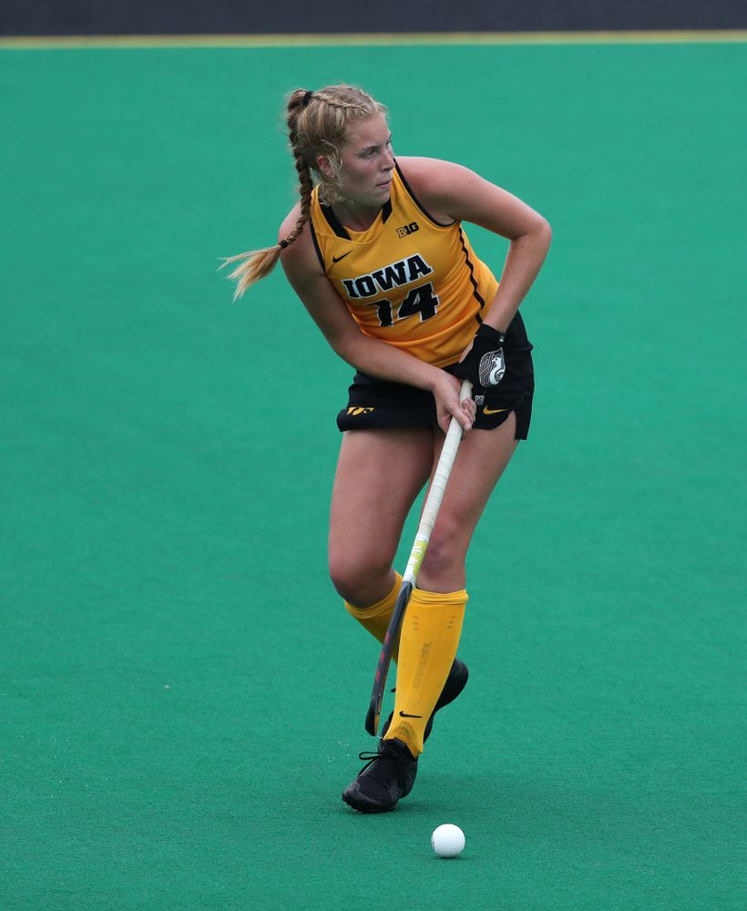 Iowa Hawkeyes Lokke Stribos (14) against Columbia Sunday, September 8, 2019 at Grant Field. (Brian Ray/hawkeyesports.com)