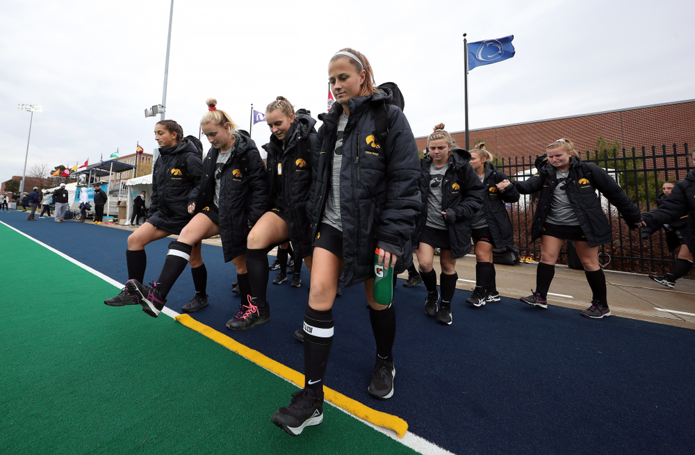 The Iowa Hawkeyes arrive for their game against Penn State in the 2019 Big Ten Field Hockey Tournament Championship Game Sunday, November 10, 2019 in State College. (Brian Ray/hawkeyesports.com)