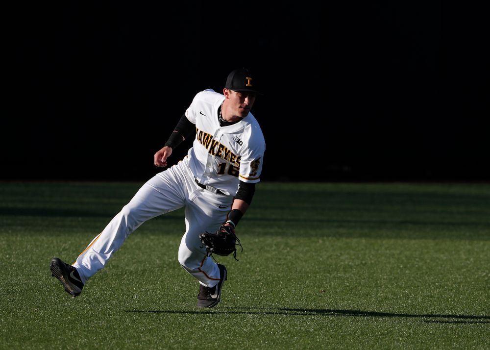 Iowa Hawkeyes infielder Tanner Wetrich (16) against the Michigan Wolverines Friday, April 27, 2018 at Duane Banks Field in Iowa City. (Brian Ray/hawkeyesports.com)