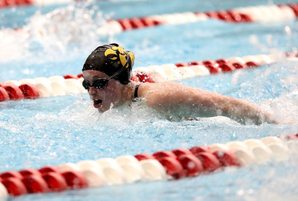 Iowa's Kelsey Drake swims the 200-yard IM during the 2019 Women's Big Ten Swimming and Diving meet Thursday, February 21, 2019 in Bloomington, Indiana. (Brian Ray/hawkeyesports.com)