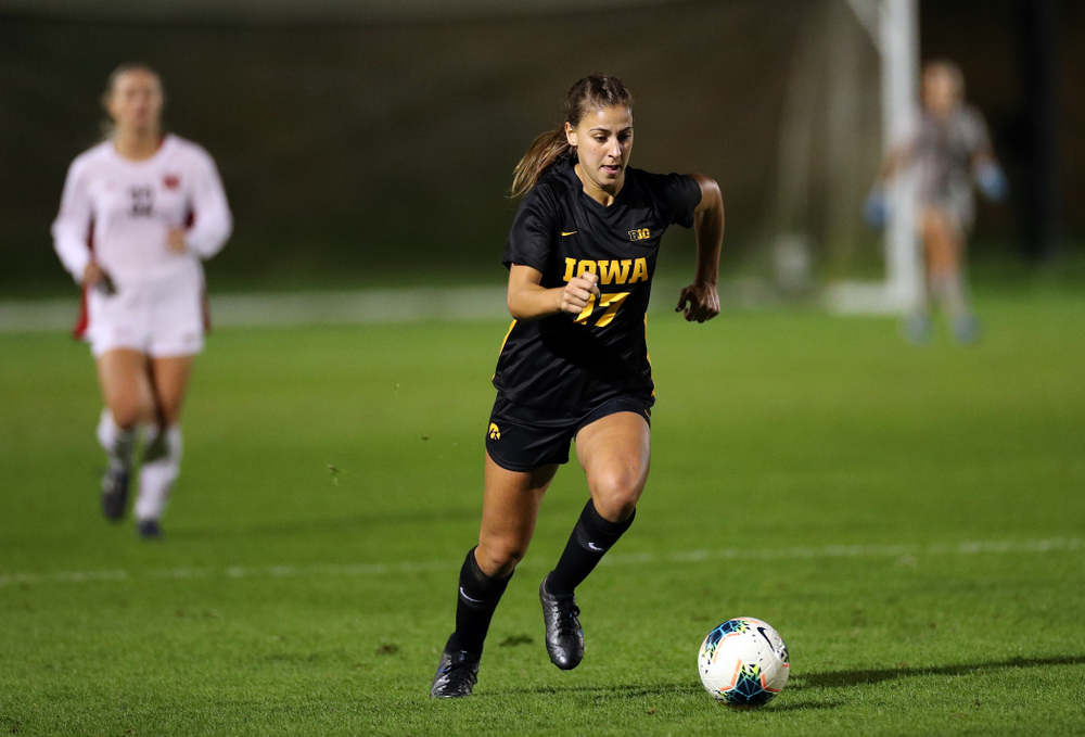 Iowa Hawkeyes defender Hannah Drkulec (17) against the Nebraska Cornhuskers Thursday, October 3, 2019 at the Iowa Soccer Complex. (Brian Ray/hawkeyesports.com)