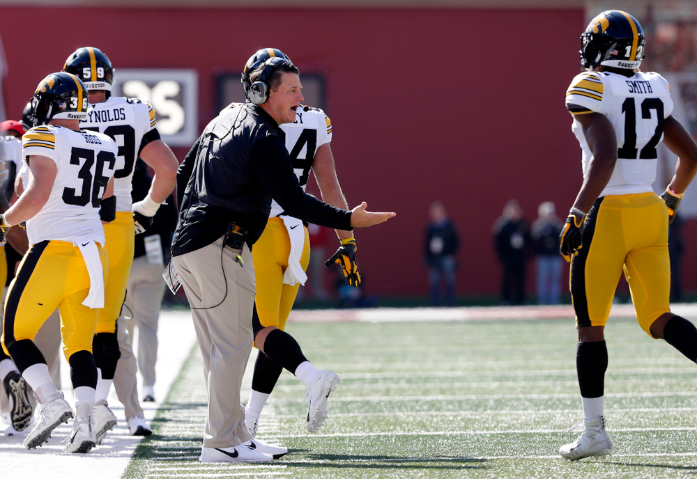 Iowa Hawkeyes offensive coordinator Brian Ferentz against the Indiana Hoosiers Saturday, October 13, 2018 at Memorial Stadium, in Bloomington, Ind. (Brian Ray/hawkeyesports.com)