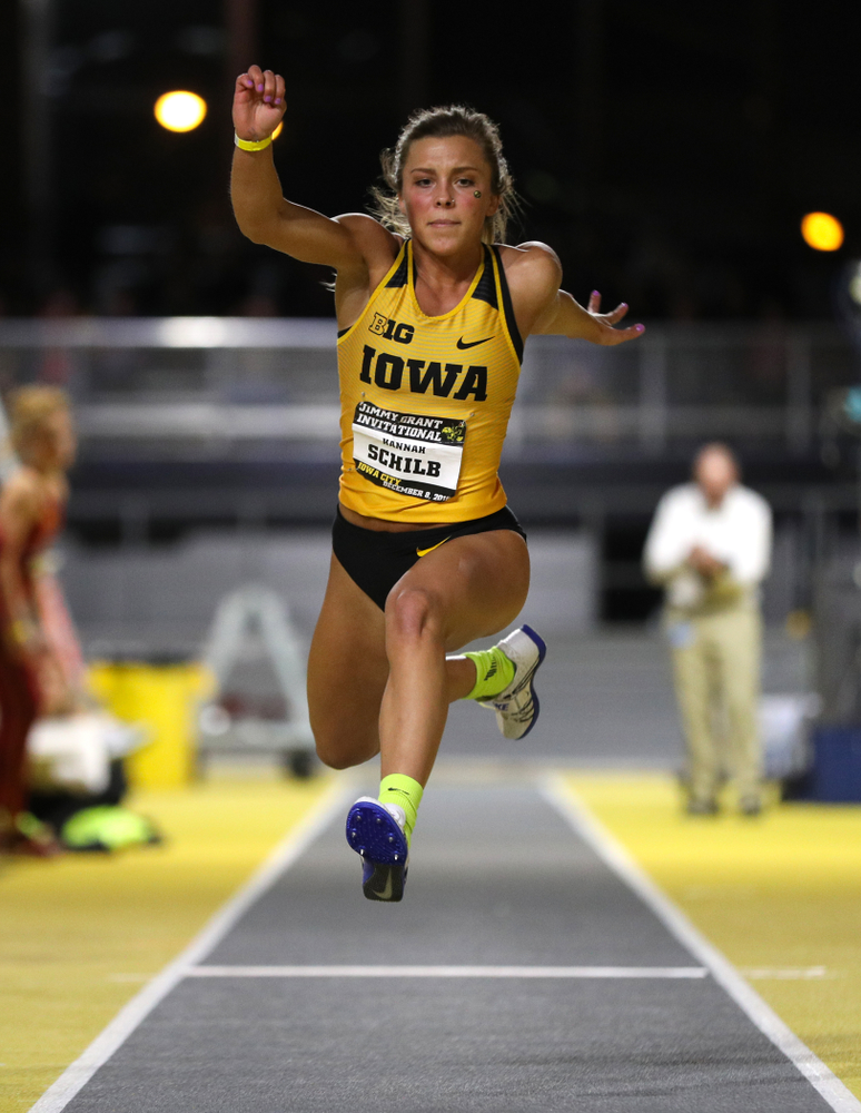 Iowa's Hannah Schilb competes in the triple jump during the Jimmy Grant Invitational Saturday, December 8, 2018 at the Recreation Building. (Brian Ray/hawkeyesports.com)