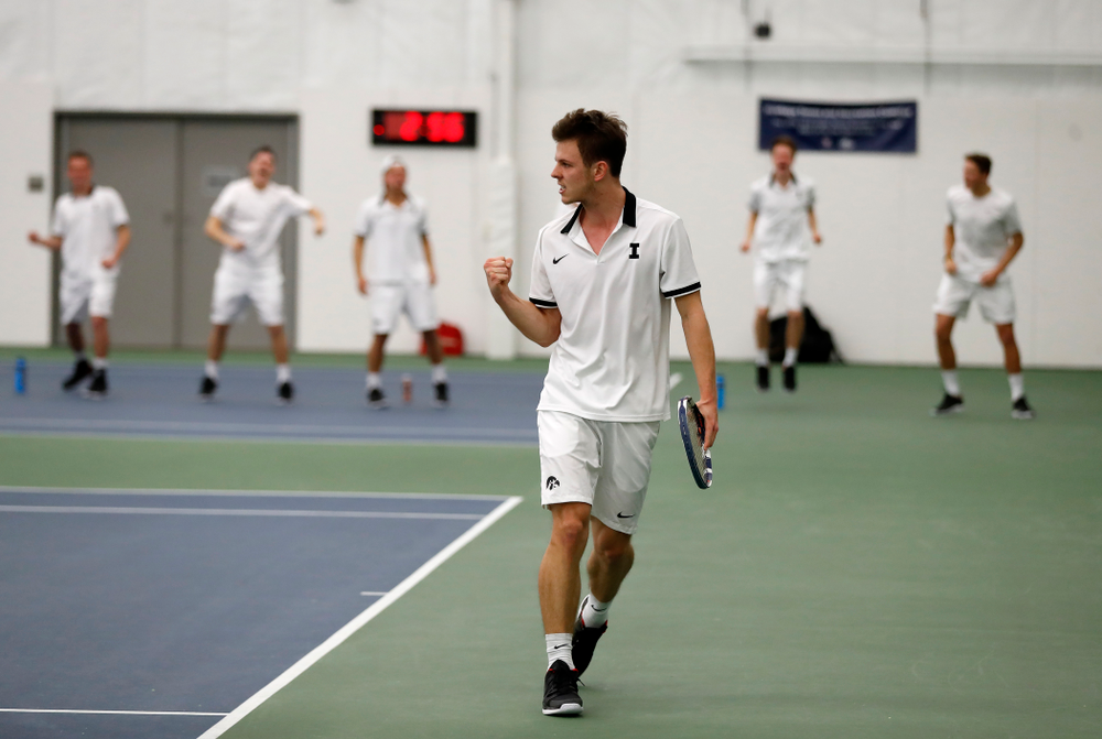 Piotr Smietana against Purdue Sunday, April 15, 2018 at the Hawkeye Tennis and Recreation Center. (Brian Ray/hawkeyesports.com)