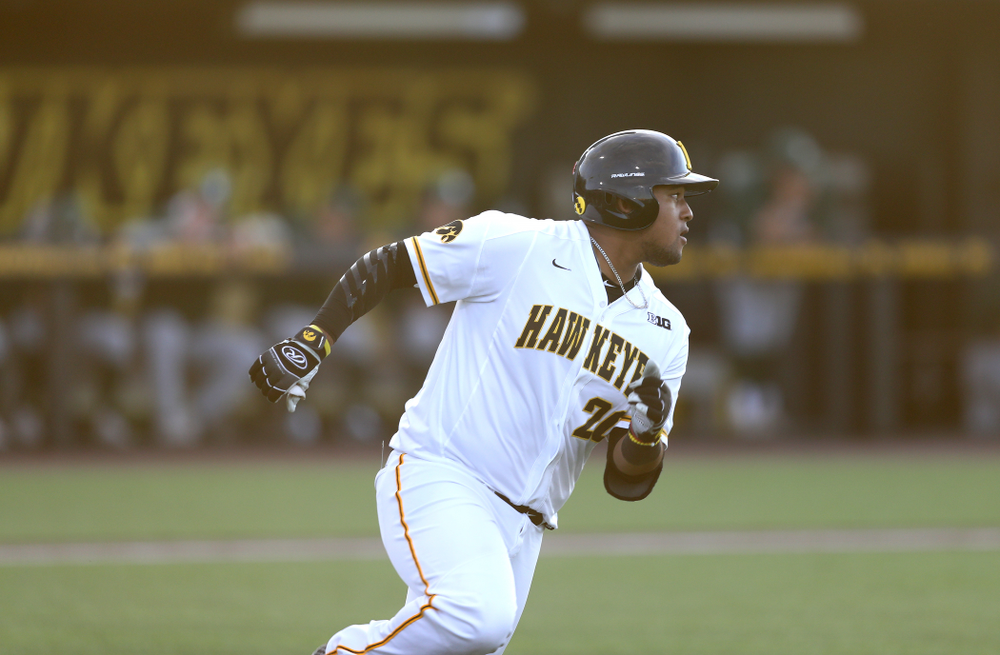 Iowa Hawkeyes Izaya Fullard (20) against the Michigan State Spartans Friday, May 10, 2019 at Duane Banks Field. (Brian Ray/hawkeyesports.com)