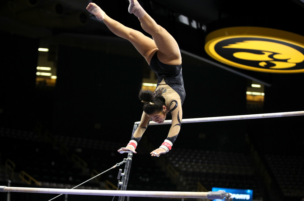 Iowa's Clair Kaji competes on the bars during their meet against Southeast Missouri State Friday, January 11, 2019 at Carver-Hawkeye Arena. (Brian Ray/hawkeyesports.com)