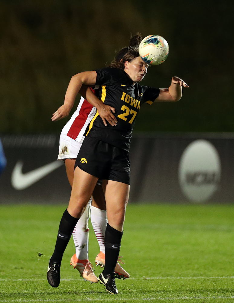 Iowa Hawkeyes forward Samantha Tawharu (27) against the Nebraska Cornhuskers Thursday, October 3, 2019 at the Iowa Soccer Complex. (Brian Ray/hawkeyesports.com)