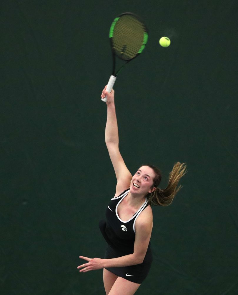 Iowa's Samantha Mannix against the Penn State Nittany Lions Sunday, February 24, 2019 at the Hawkeye Tennis and Recreation Complex. (Brian Ray/hawkeyesports.com)