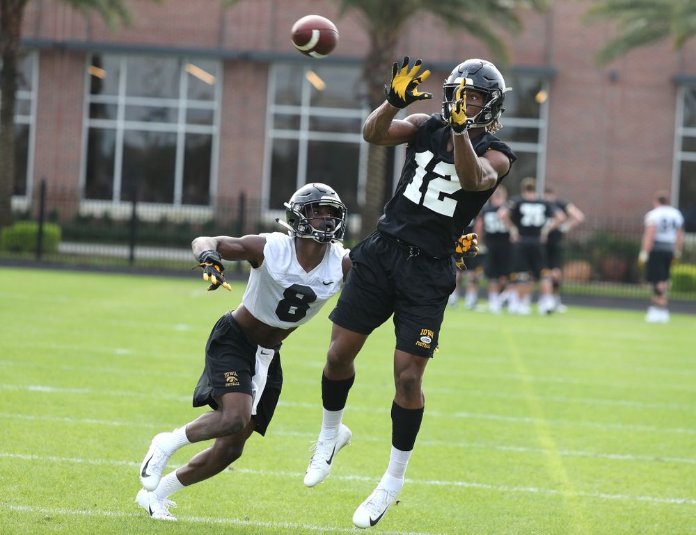Iowa Hawkeyes wide receiver Brandon Smith (12) during practice for the 2019 Outback Bowl Friday, December 28, 2018 at the University of Tampa. (Brian Ray/hawkeyesports.com)