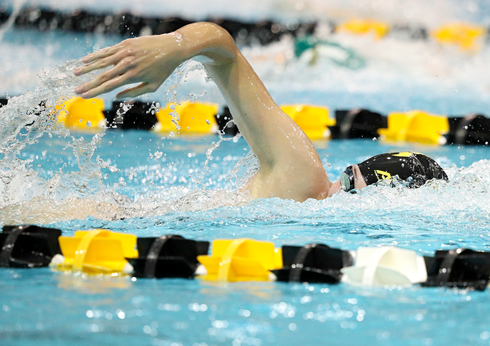 Iowa’s Allyssa Fluit swims the freestyle section of the 100-yard individual medley event during their meet against Michigan State at the Campus Recreation and Wellness Center in Iowa City on Thursday, Oct 3, 2019. (Stephen Mally/hawkeyesports.com)
