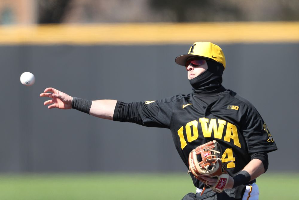 Iowa Hawkeyes infielder Mitchell Boe (4) against California State Northridge Sunday, March 17, 2019 at Duane Banks Field. (Brian Ray/hawkeyesports.com)
