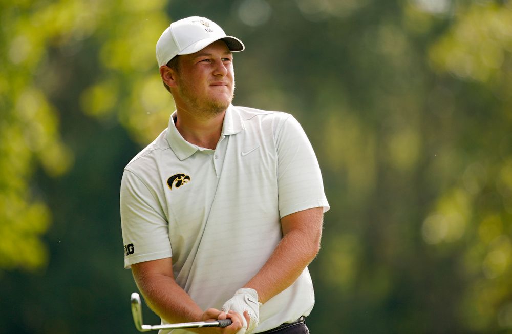 Iowa’s Alex Schaake prepares to tee off during the second day of the Golfweek Conference Challenge at the Cedar Rapids Country Club in Cedar Rapids on Monday, Sep 16, 2019. (Stephen Mally/hawkeyesports.com)
