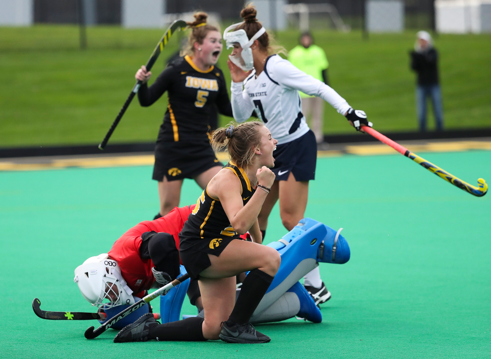 Iowa Hawkeyes forward Madeleine Murphy (26) celebrates after scoring a goal during a game against No. 6 Penn State at Grant Field on October 12, 2018. (Tork Mason/hawkeyesports.com)