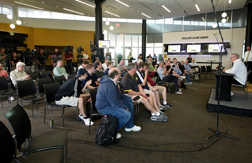 Iowa Hawkeyes head coach Fran McCaffery answers questions during Iowa Men’s Basketball Media Day at Carver-Hawkeye Arena in Iowa City on Wednesday, Oct 9, 2019. (Stephen Mally/hawkeyesports.com)