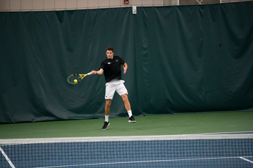 The Iowa men's tennis team competes against Cornell in The Rise Tennis Center in Ithaca, NY on Sunday, Feb. 24, 2019.