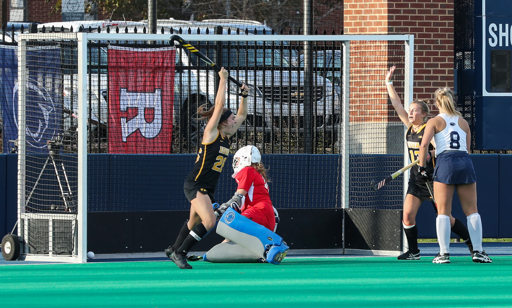 Iowa Hawkeyes forward Maddy Murphy (26) scores the game winning goal in their 1-0 overtime victory over Penn State to win the 2019 Big Ten Field Hockey Tournament Sunday, November 10, 2019 at Penn State (Brian Ray/hawkeyesports.com)